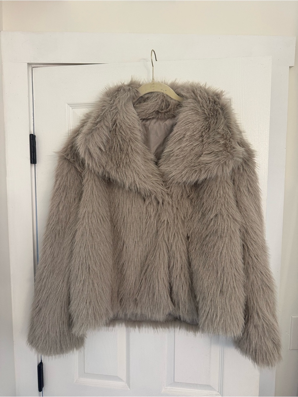 Women's Faux Fur Coat - Taupe Plush Jacket